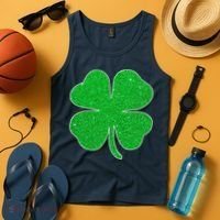 St. Patrick's Day Green Glitter Clover Shamrock Tank Top thumb 4