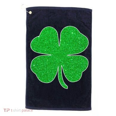 St. Patrick's Day Green Glitter Clover Shamrock Golf Towel