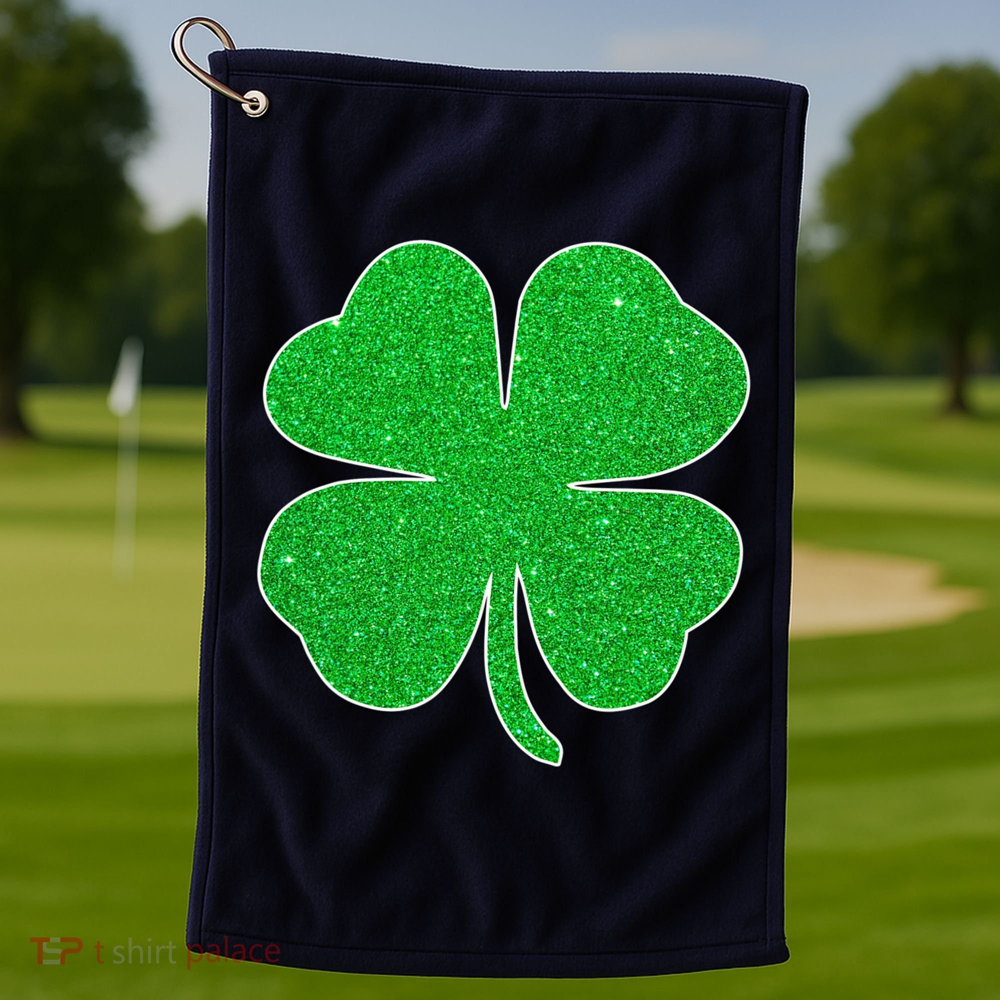 St. Patrick's Day Green Glitter Clover Shamrock Golf Towel