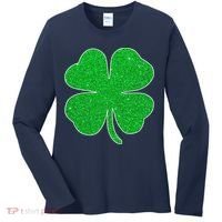 St. Patrick's Day Green Glitter Clover Shamrock Women's Long Sleeve Shirt thumb 0