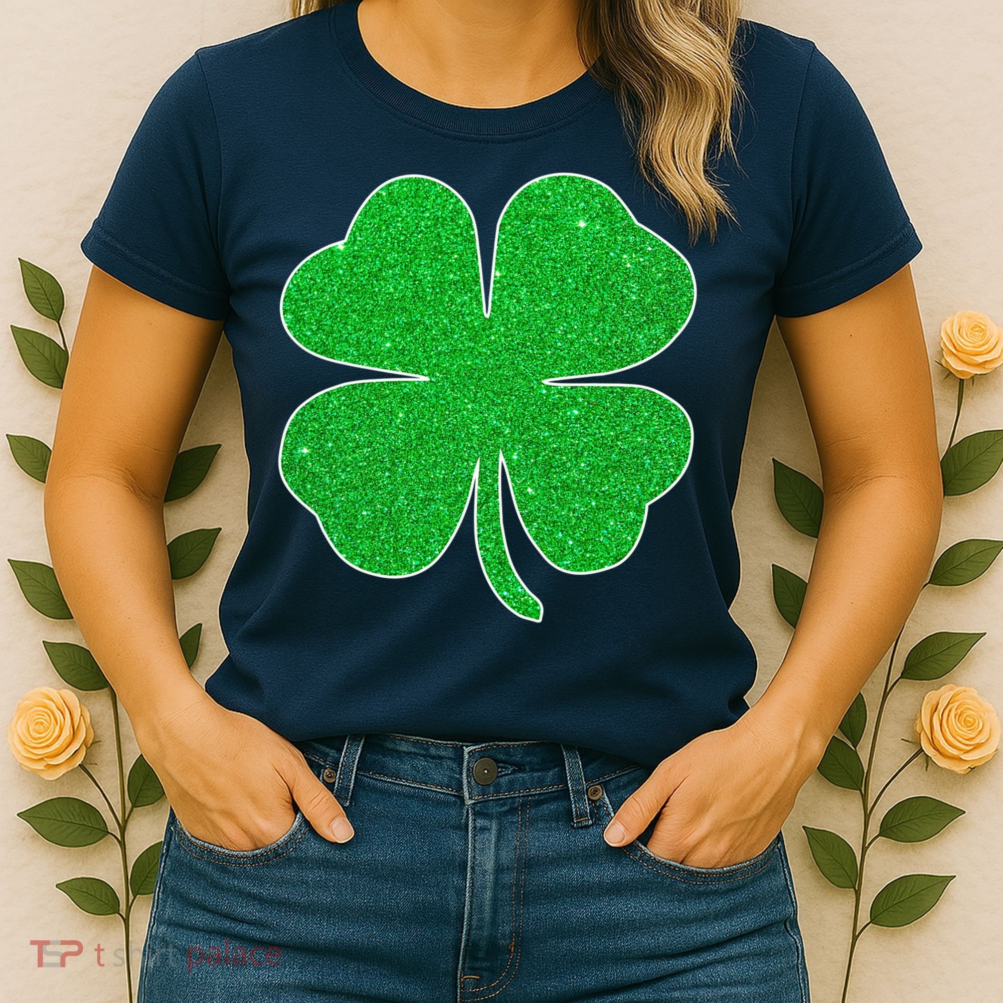 St. Patrick's Day Green Glitter Clover Shamrock Women's T-Shirt