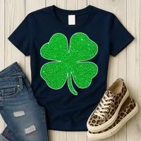 St. Patrick's Day Green Glitter Clover Shamrock Women's T-Shirt thumb 3
