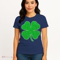 St. Patrick's Day Green Glitter Clover Shamrock Women's T-Shirt thumb 4