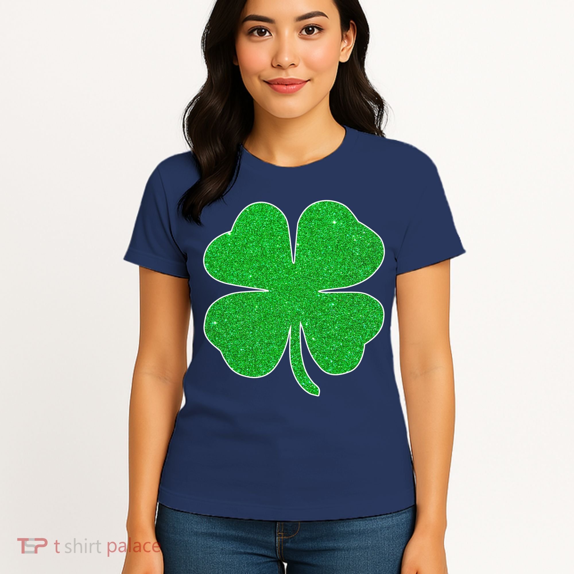 St. Patrick's Day Green Glitter Clover Shamrock Women's T-Shirt
