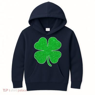 St. Patrick's Day Green Glitter Clover Shamrock Kids Hoodie