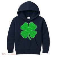 St. Patrick's Day Green Glitter Clover Shamrock Kids Hoodie thumb 0