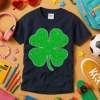 St. Patrick's Day Green Glitter Clover Shamrock Kids T-Shirt thumb 3