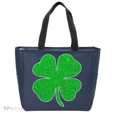 St. Patrick's Day Green Glitter Clover Shamrock Tote Bag