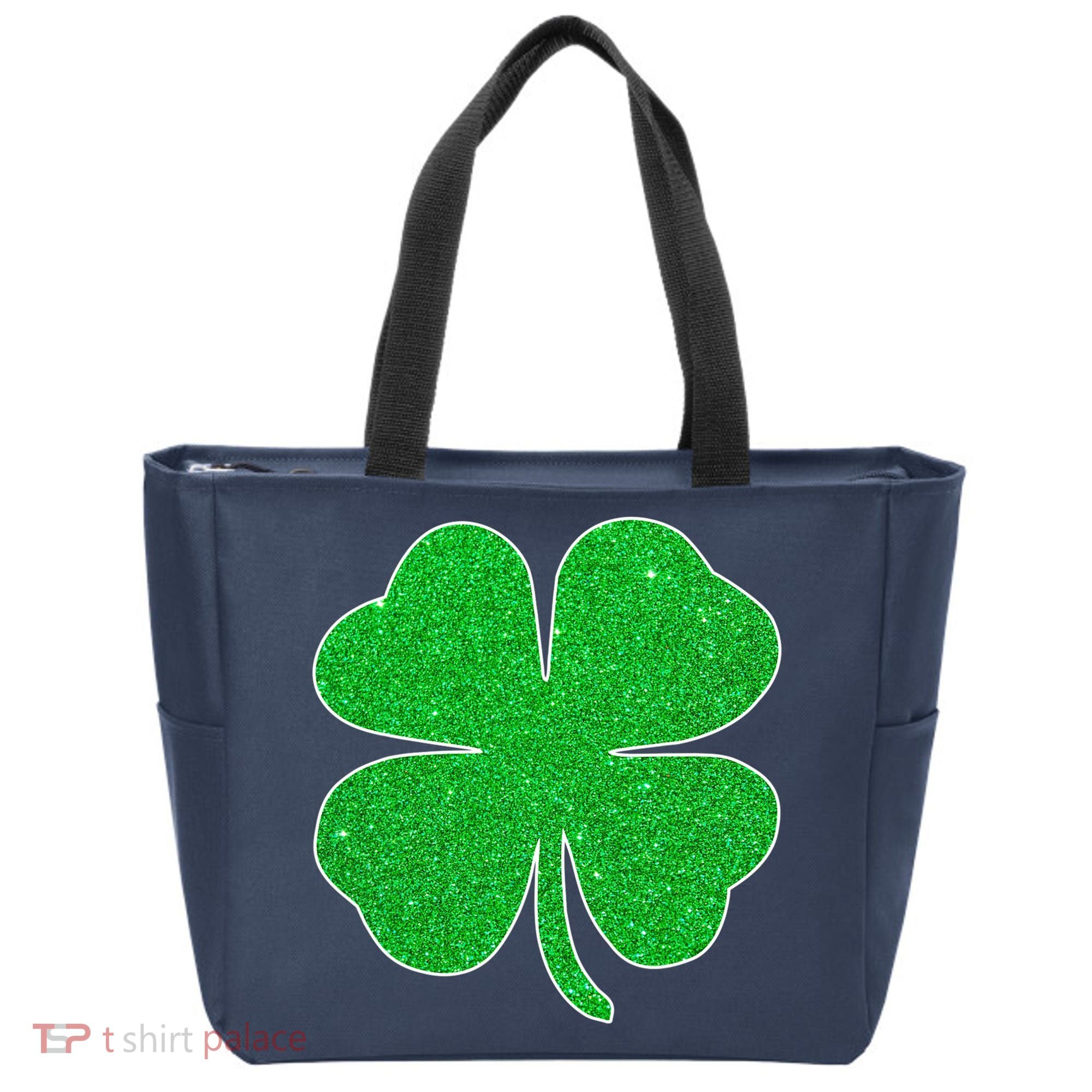 St. Patrick's Day Green Glitter Clover Shamrock Tote Bag