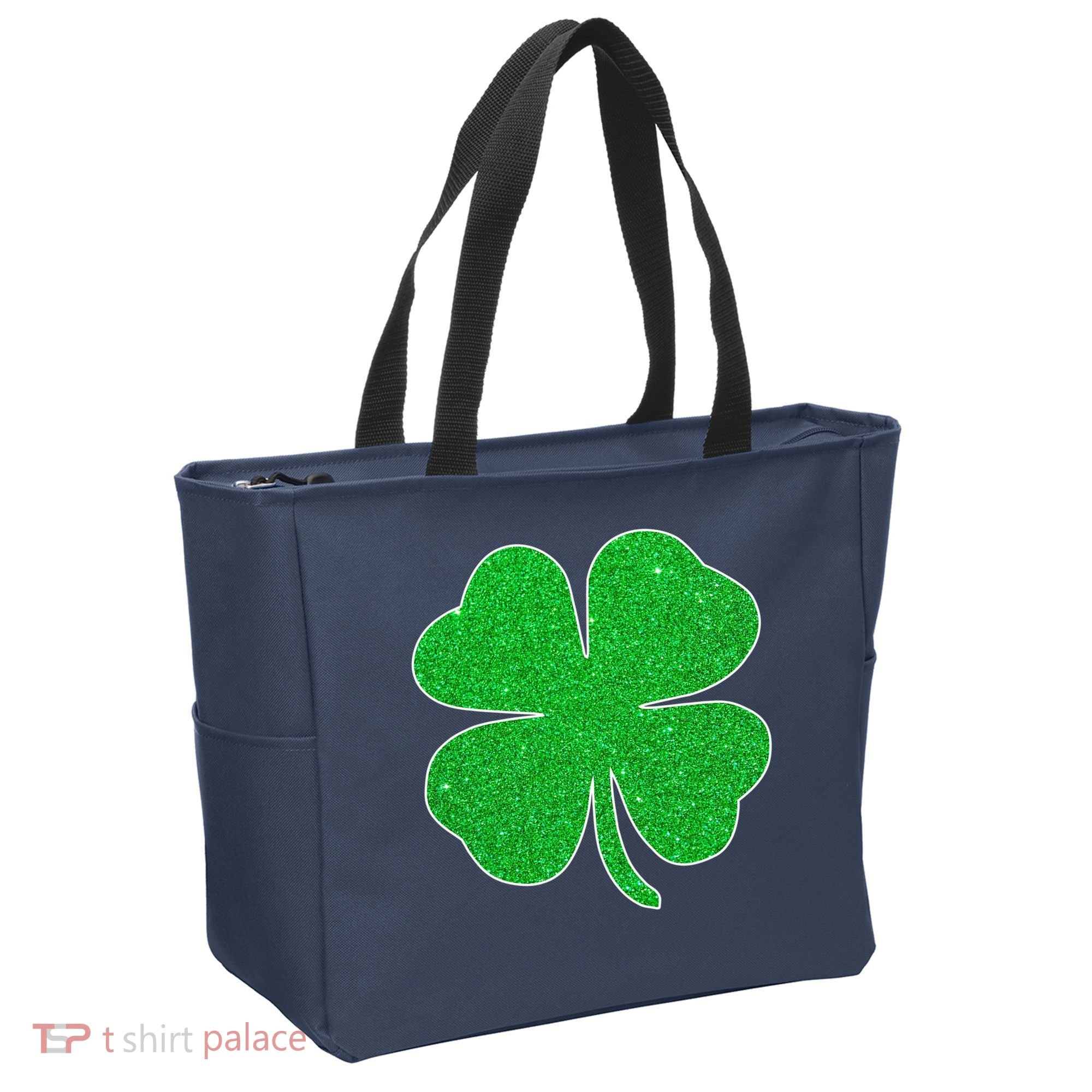 St. Patrick's Day Green Glitter Clover Shamrock Tote Bag