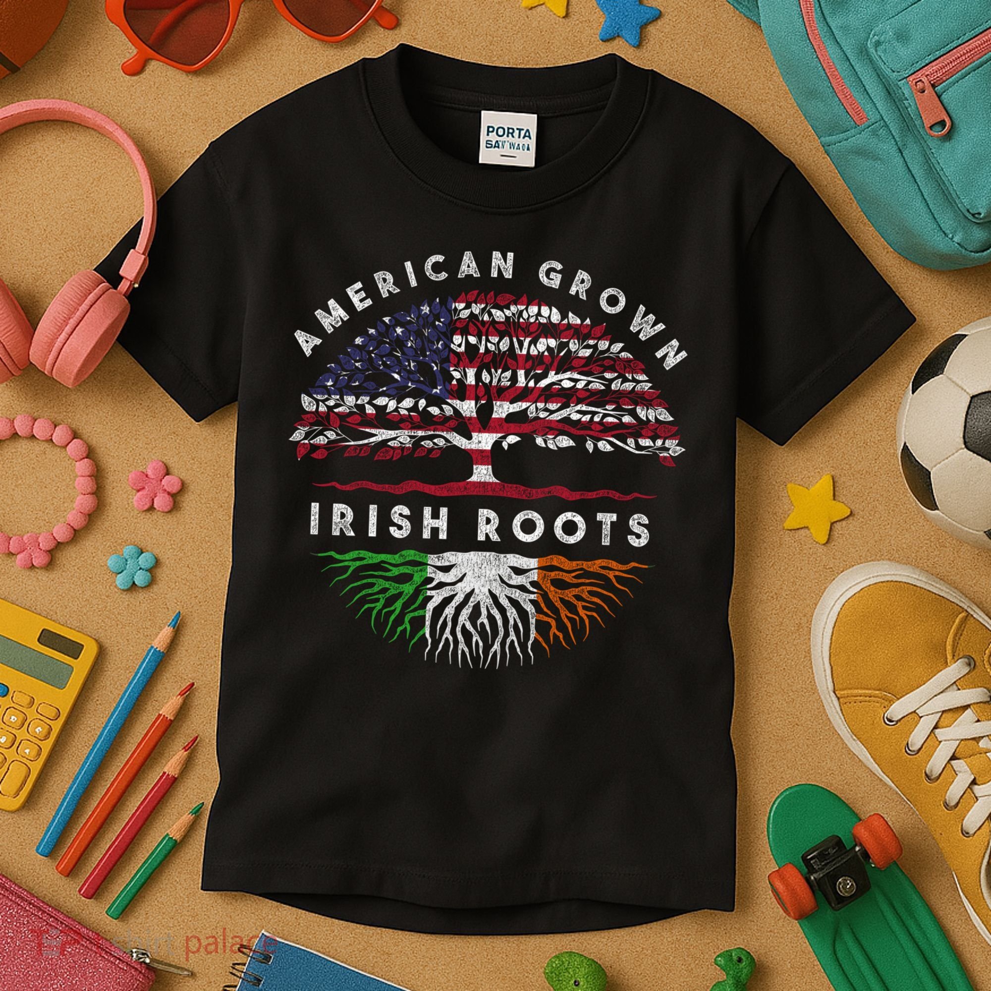 St Patricks Day, American Grown Irish Roots 9 Kids T-Shirt