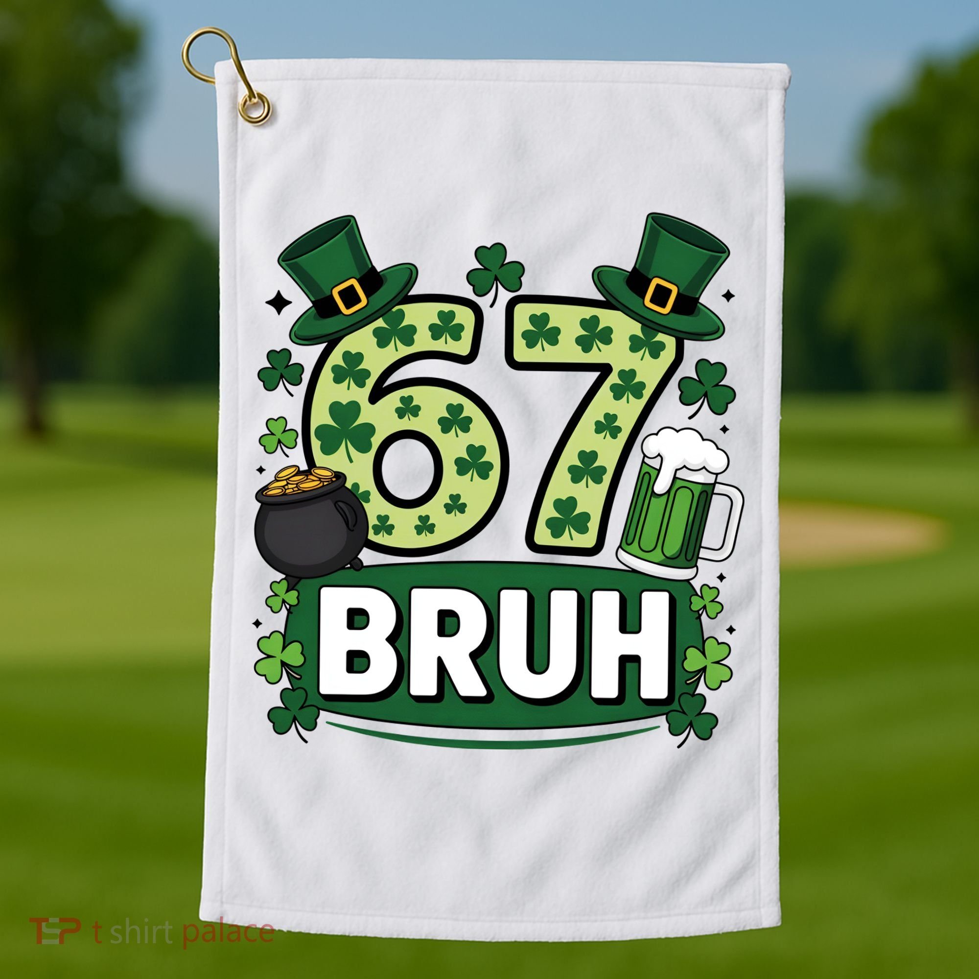 St Patrick’s Day 67 Bruh Viral Meme 6-7 Golf Towel