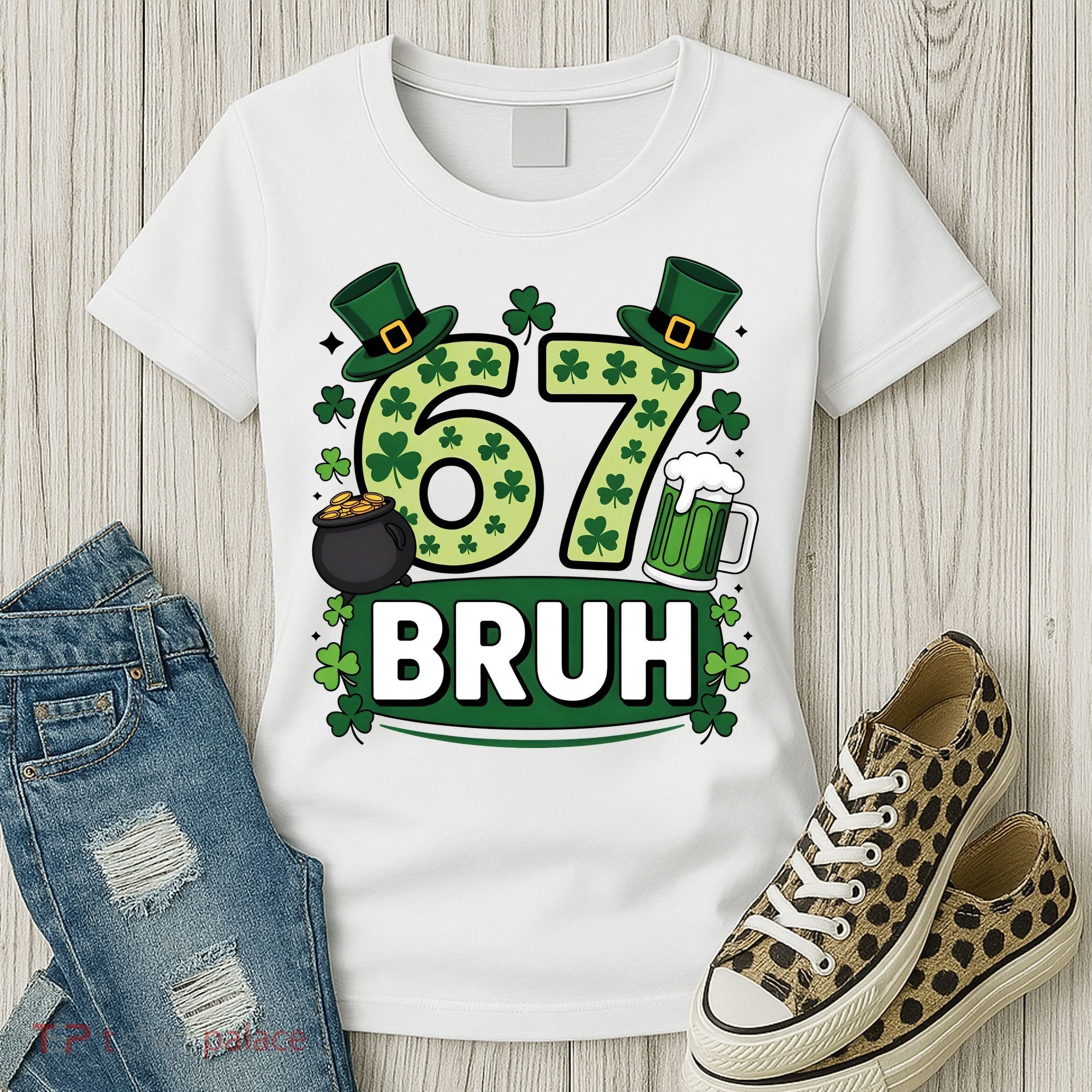 St Patrick’s Day 67 Bruh Viral Meme 6-7 Women's T-Shirt