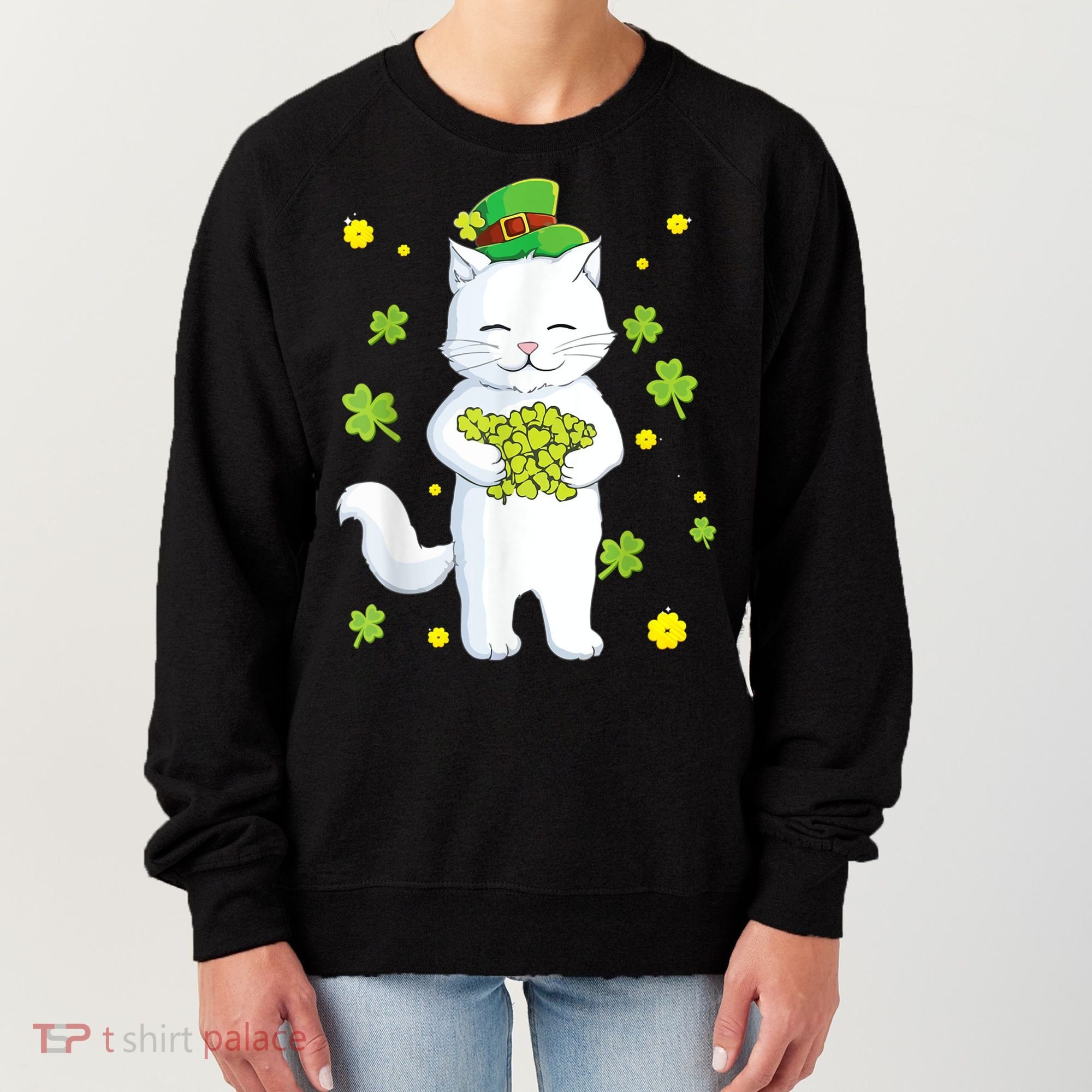 St Patrick's Day Cat Leprechaun Cat Lover Shamrock Women's Sweatshirt