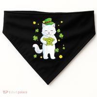 St Patrick's Day Cat Leprechaun Cat Lover Shamrock USA-Made Doggie Bandana thumb 0