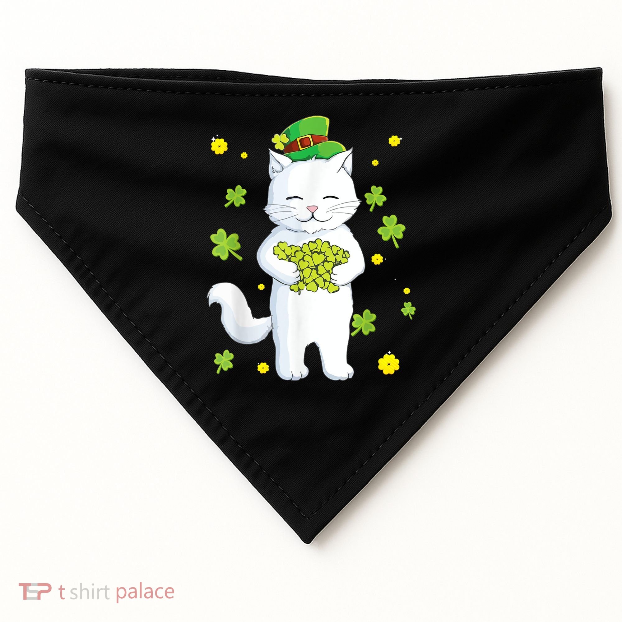 St Patrick's Day Cat Leprechaun Cat Lover Shamrock USA-Made Doggie Bandana