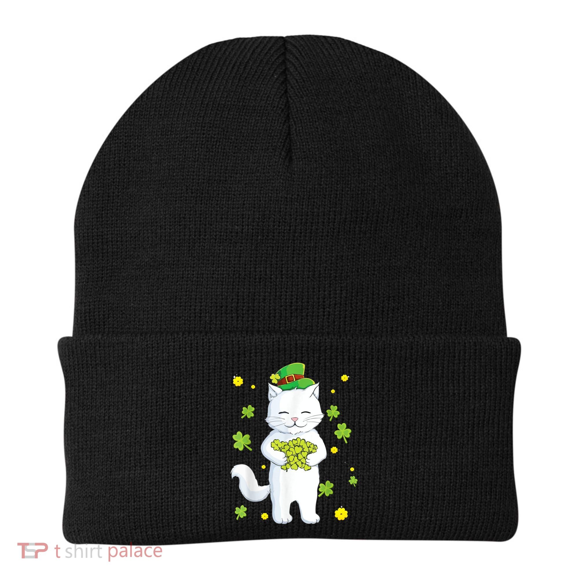 St Patrick's Day Cat Leprechaun Cat Lover Shamrock Beanie
