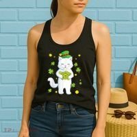 St Patrick's Day Cat Leprechaun Cat Lover Shamrock Women's Tank Top thumb 2