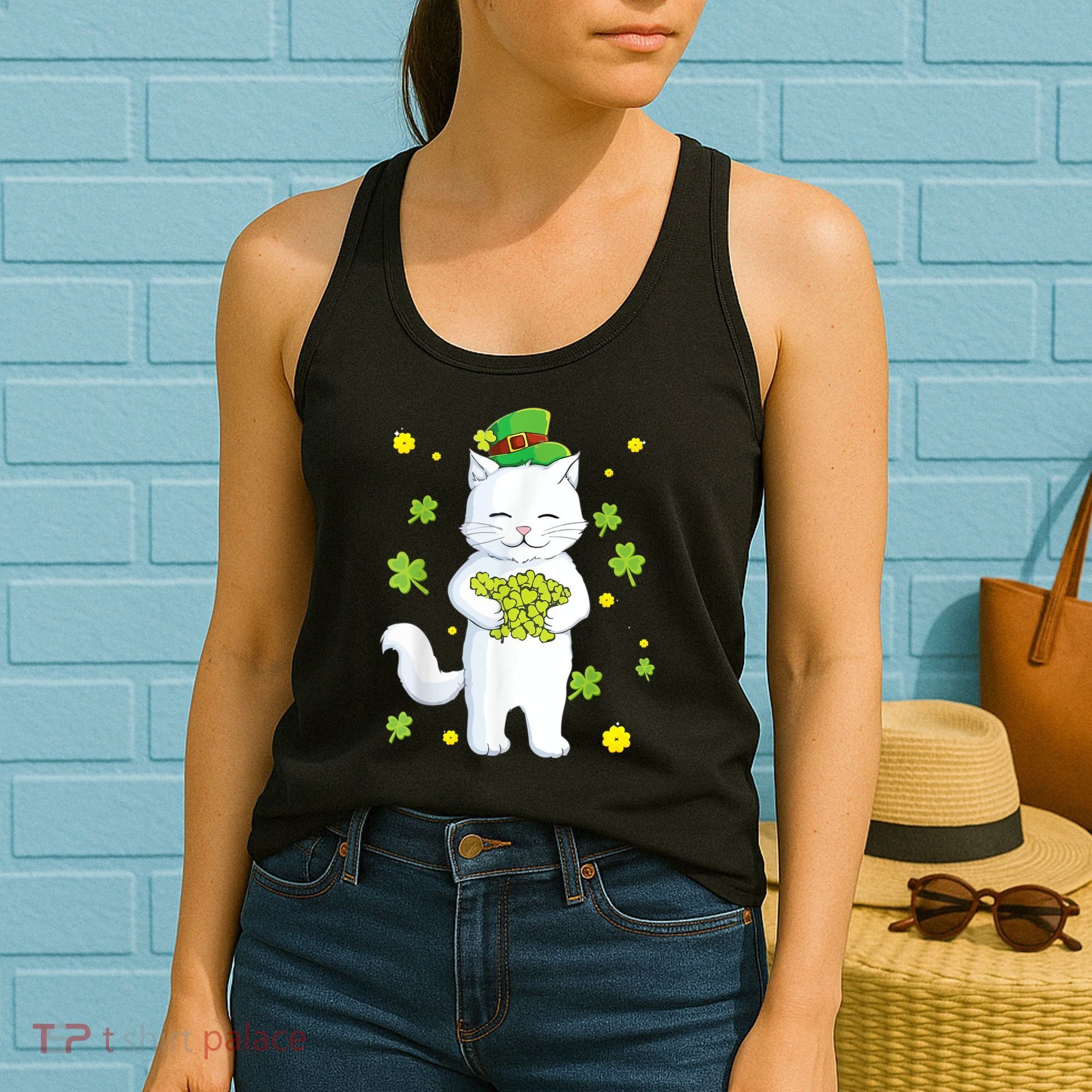 St Patrick's Day Cat Leprechaun Cat Lover Shamrock Women's Tank Top