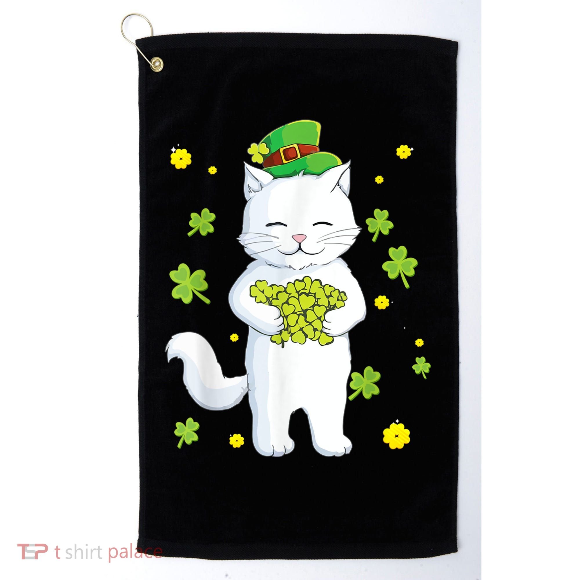 St Patrick's Day Cat Leprechaun Cat Lover Shamrock Golf Towel