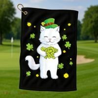 St Patrick's Day Cat Leprechaun Cat Lover Shamrock Golf Towel thumb 1