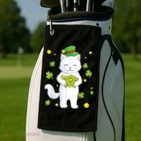 St Patrick's Day Cat Leprechaun Cat Lover Shamrock Golf Towel thumb 2