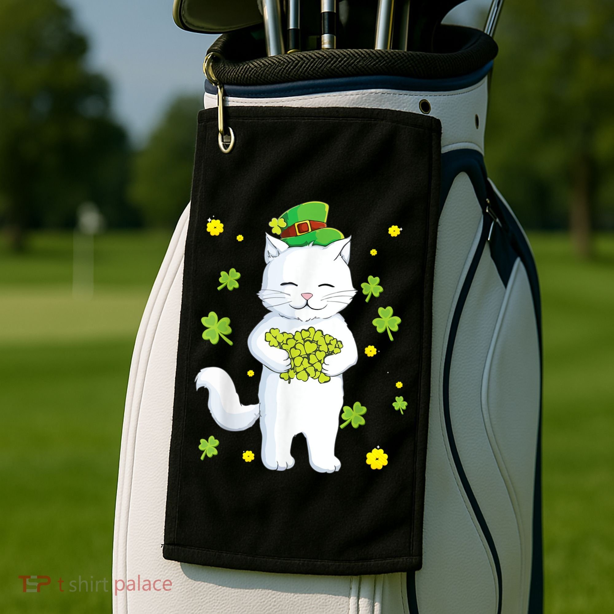 St Patrick's Day Cat Leprechaun Cat Lover Shamrock Golf Towel