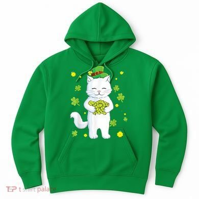 St Patrick's Day Cat Leprechaun Cat Lover Shamrock Hoodie