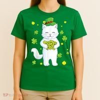 St Patrick's Day Cat Leprechaun Cat Lover Shamrock T-Shirt thumb 4