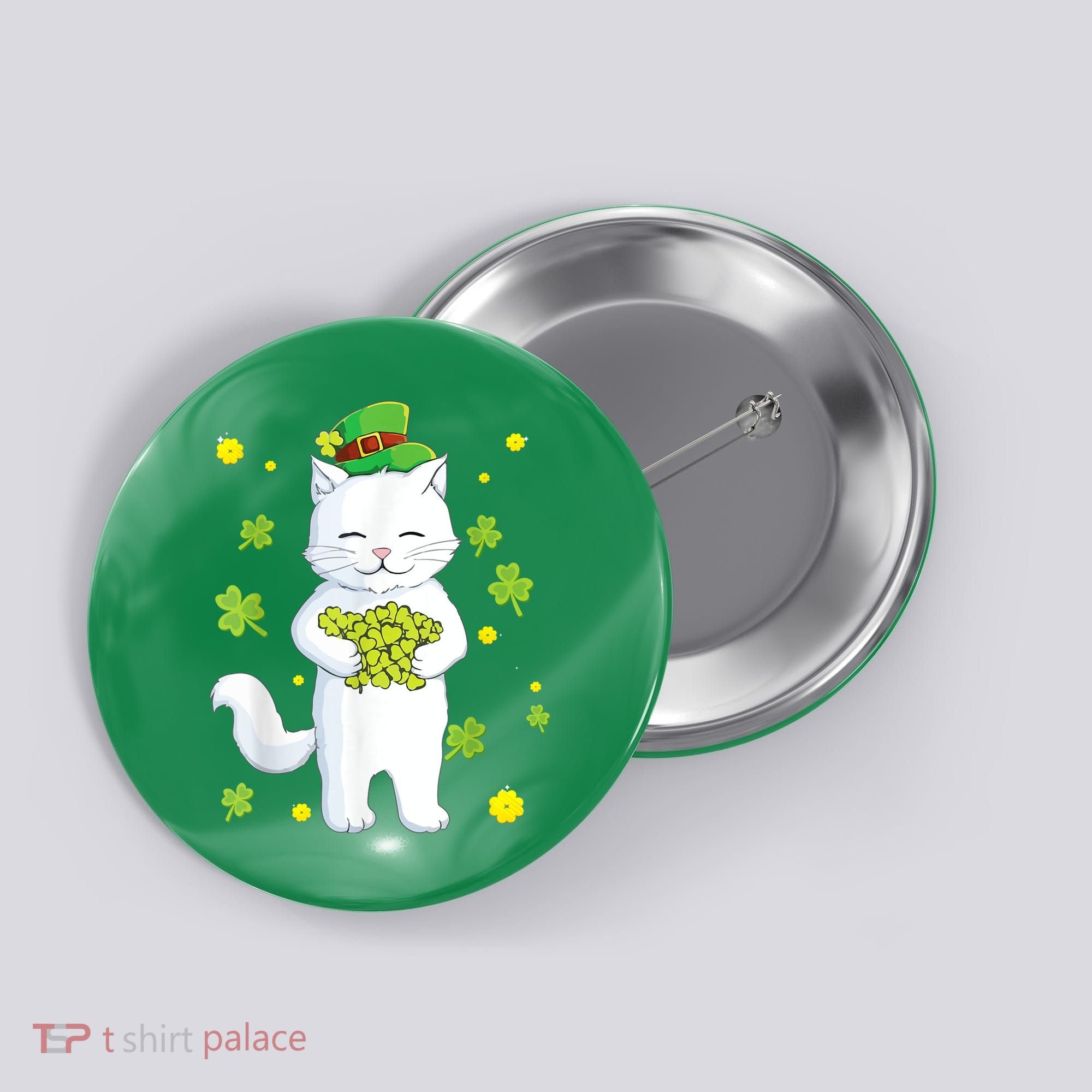 St Patrick's Day Cat Leprechaun Cat Lover Shamrock Button