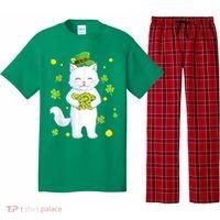 St Patrick's Day Cat Leprechaun Cat Lover Shamrock Pajama Set thumb 0