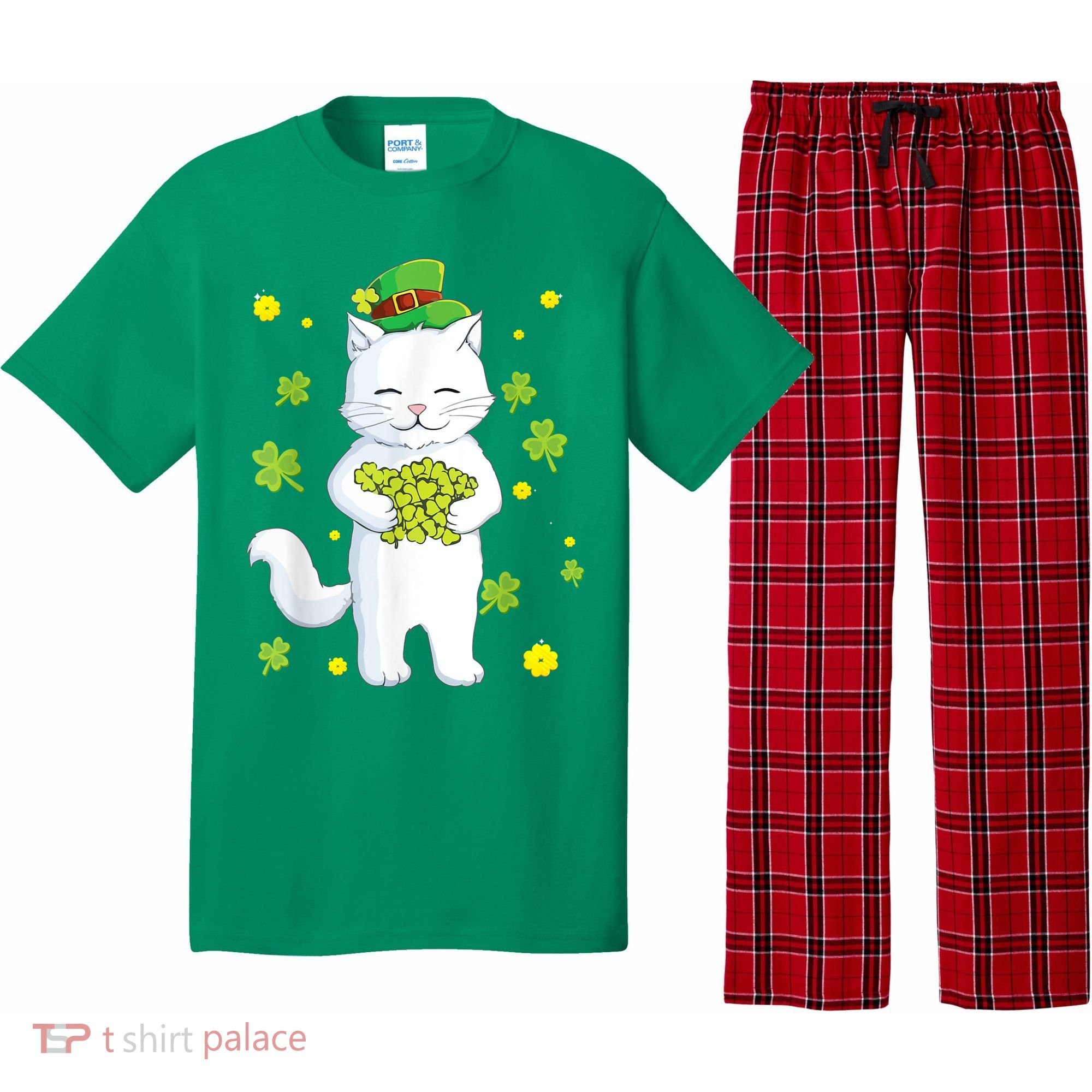St Patrick's Day Cat Leprechaun Cat Lover Shamrock Pajama Set
