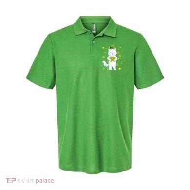 St Patrick's Day Cat Leprechaun Cat Lover Shamrock Polo