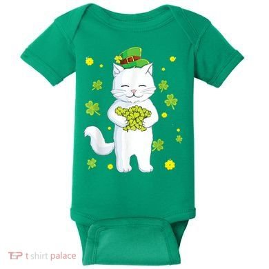 St Patrick's Day Cat Leprechaun Cat Lover Shamrock Baby Bodysuit