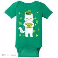 St Patrick's Day Cat Leprechaun Cat Lover Shamrock Baby Bodysuit thumb 0