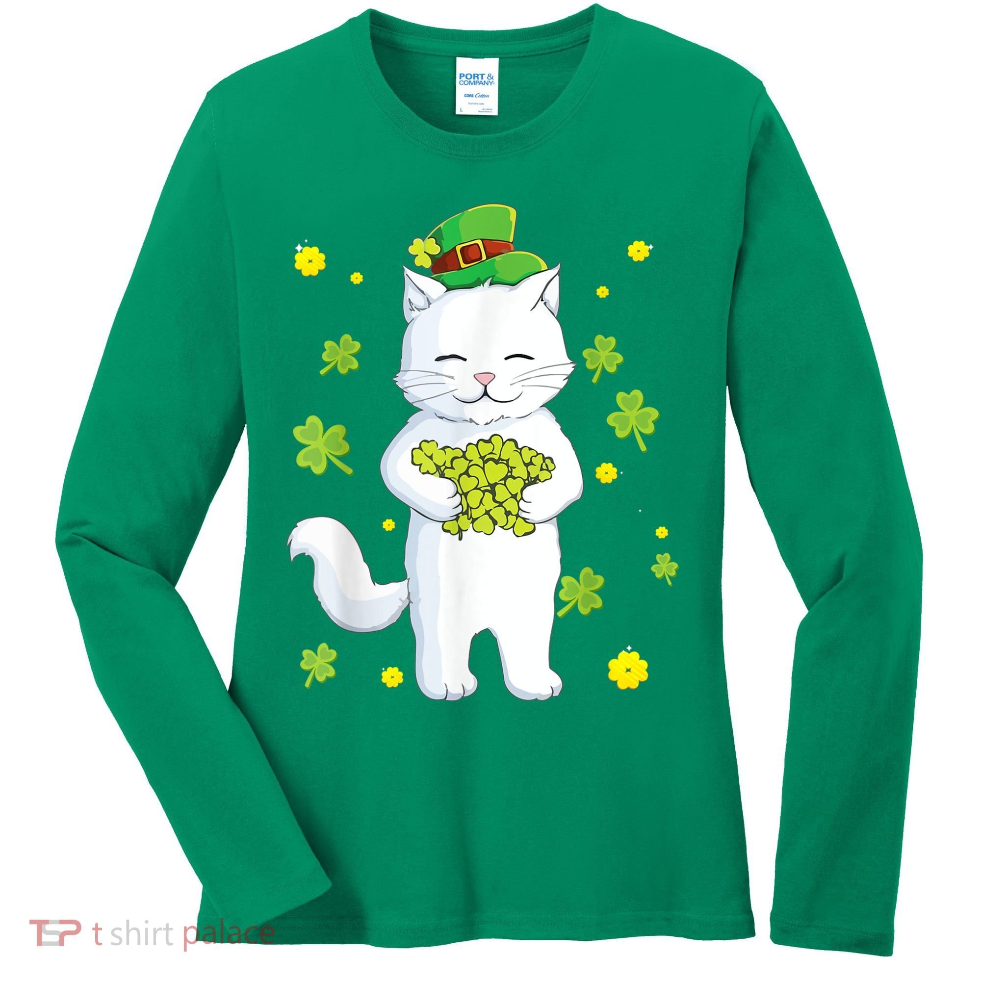 St Patrick's Day Cat Leprechaun Cat Lover Shamrock Women's Long Sleeve Shirt