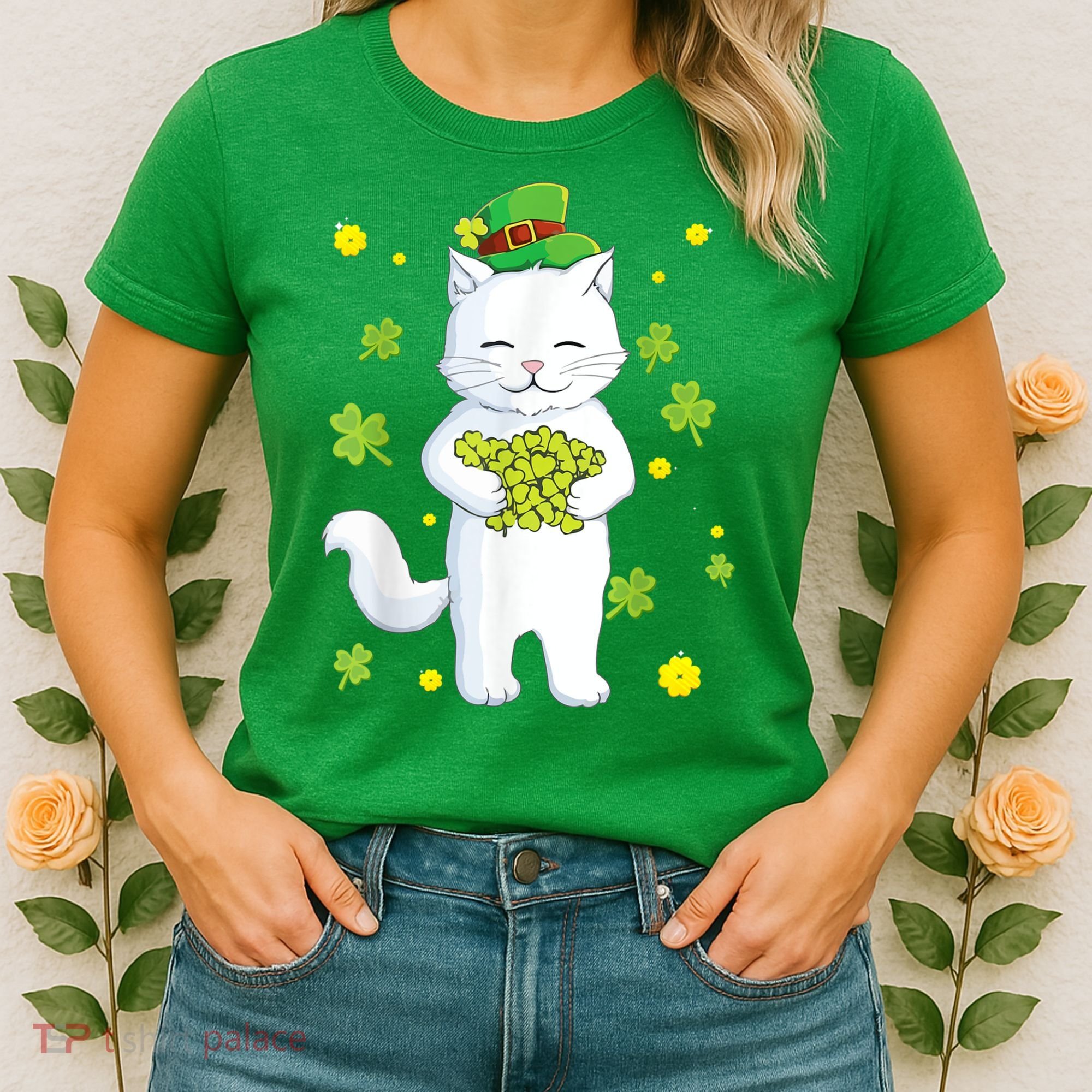 St Patrick's Day Cat Leprechaun Cat Lover Shamrock Women's T-Shirt