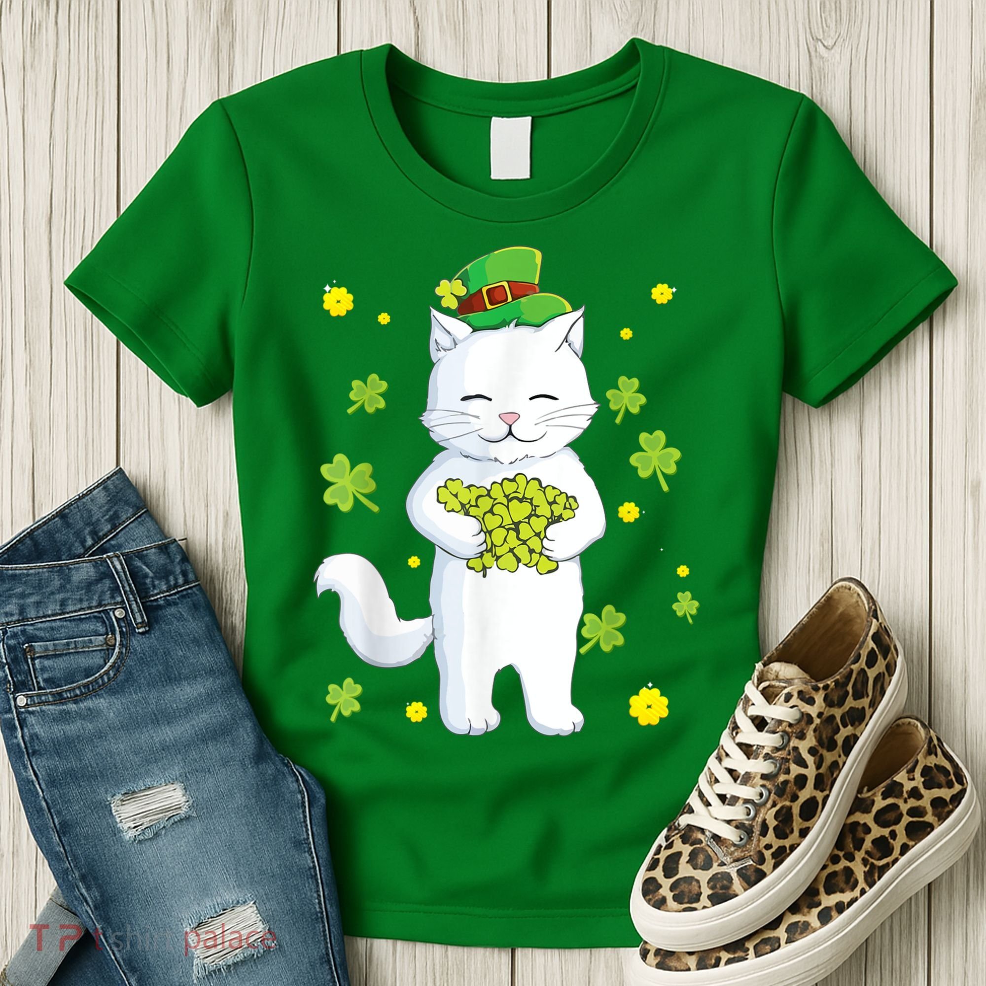 St Patrick's Day Cat Leprechaun Cat Lover Shamrock Women's T-Shirt