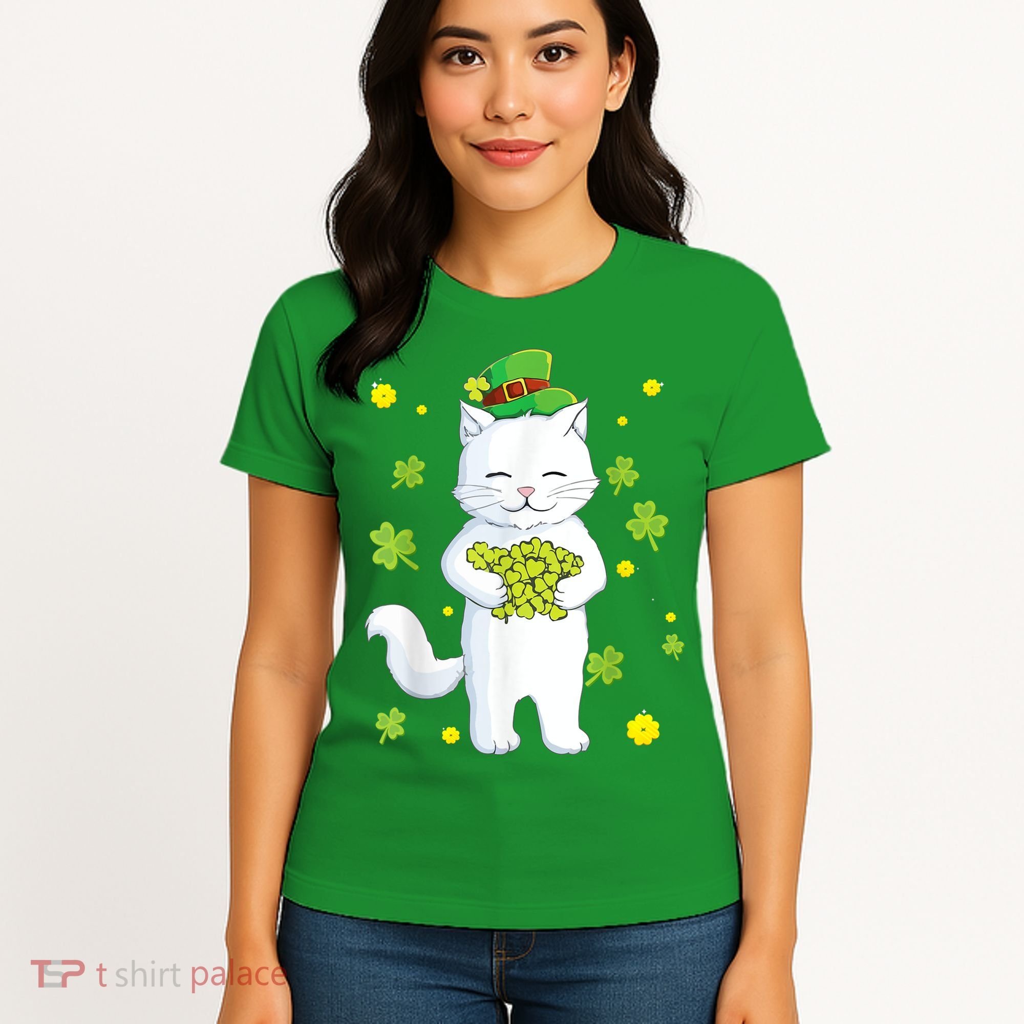 St Patrick's Day Cat Leprechaun Cat Lover Shamrock Women's T-Shirt