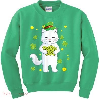 St Patrick's Day Cat Leprechaun Cat Lover Shamrock Kids Sweatshirt