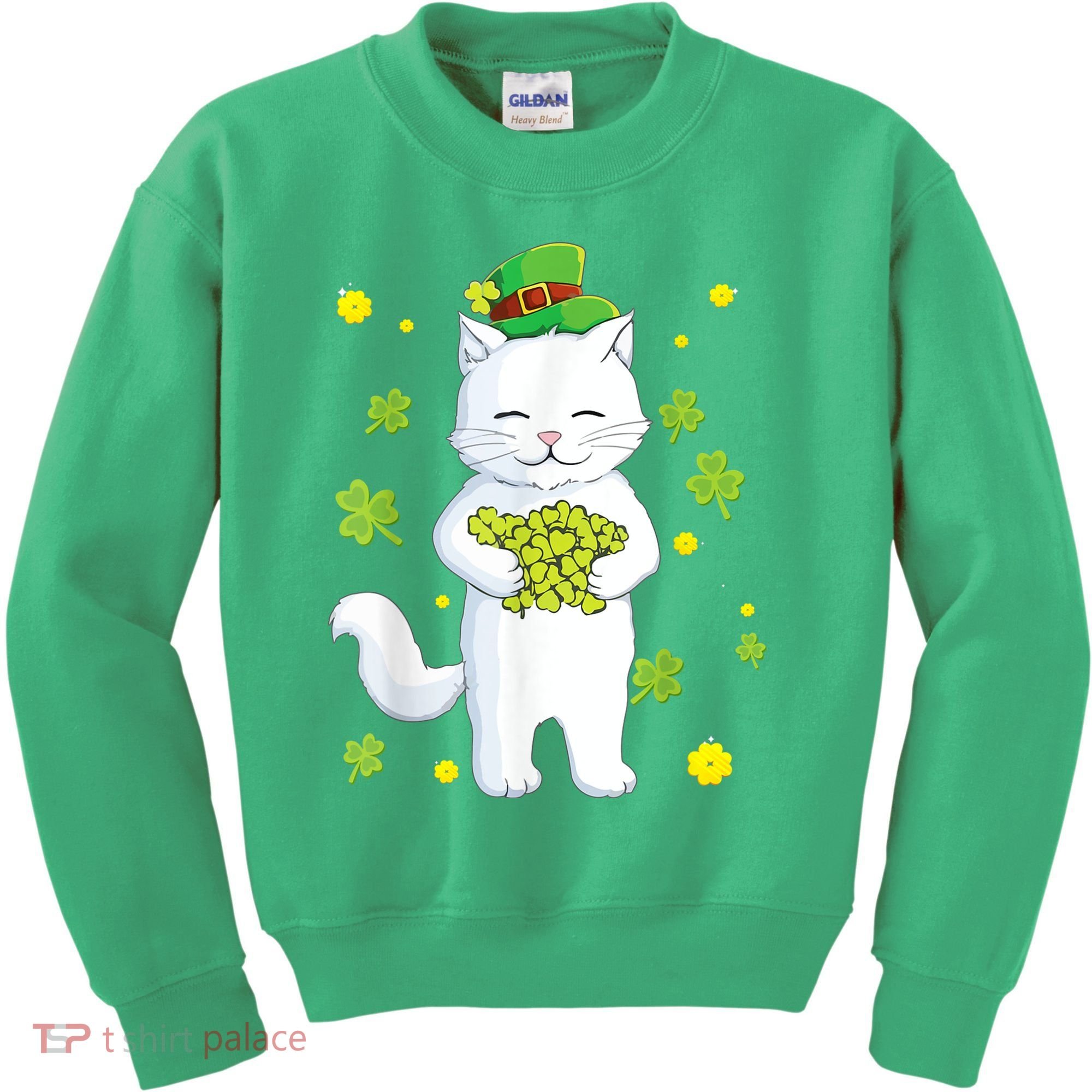 St Patrick's Day Cat Leprechaun Cat Lover Shamrock Kids Sweatshirt
