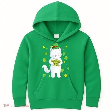 St Patrick's Day Cat Leprechaun Cat Lover Shamrock Kids Hoodie