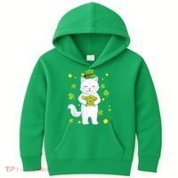 St Patrick's Day Cat Leprechaun Cat Lover Shamrock Kids Hoodie thumb 0