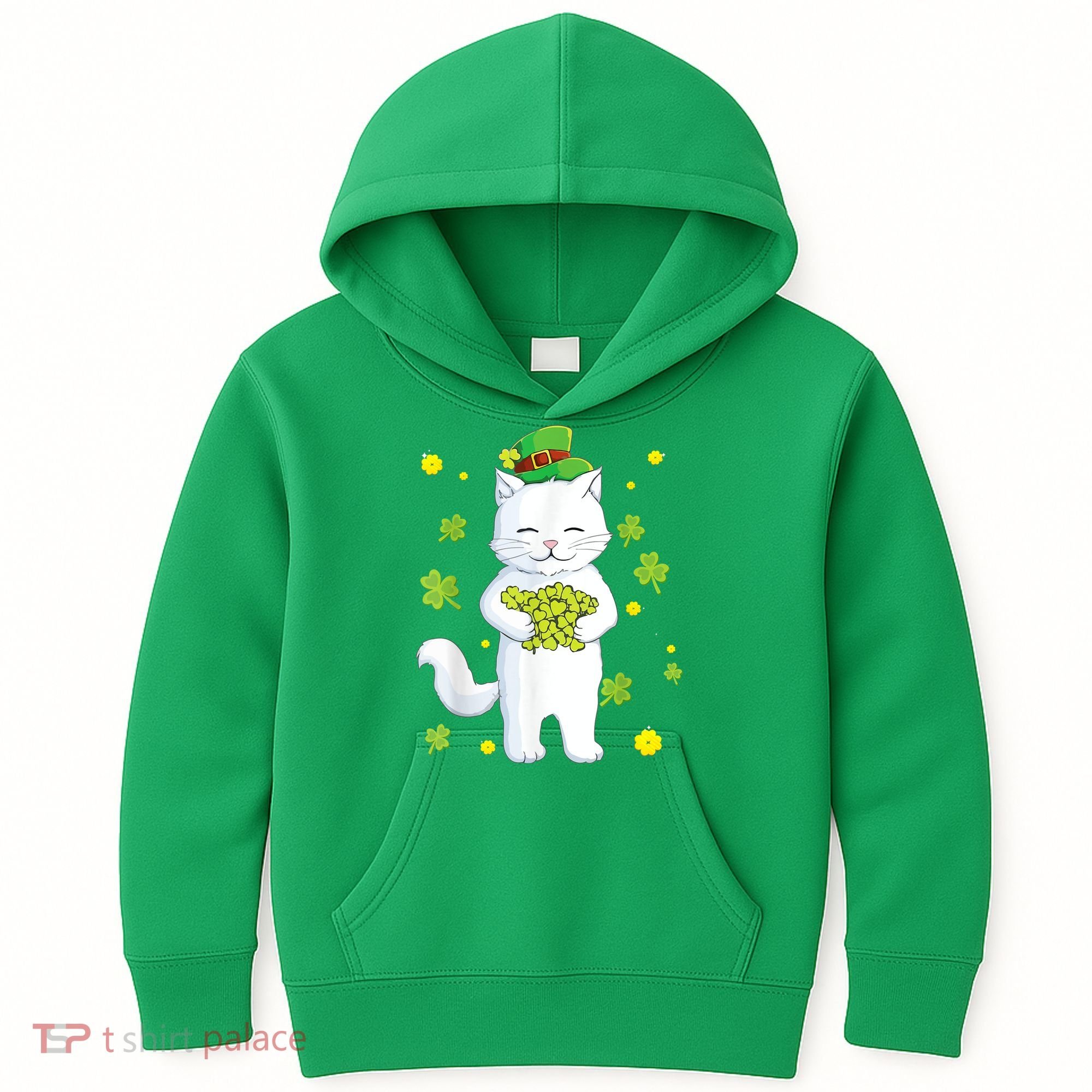 St Patrick's Day Cat Leprechaun Cat Lover Shamrock Kids Hoodie