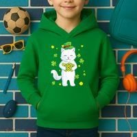 St Patrick's Day Cat Leprechaun Cat Lover Shamrock Kids Hoodie thumb 2
