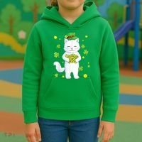 St Patrick's Day Cat Leprechaun Cat Lover Shamrock Kids Hoodie thumb 3