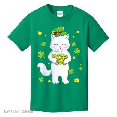 St Patrick's Day Cat Leprechaun Cat Lover Shamrock Kids T-Shirt