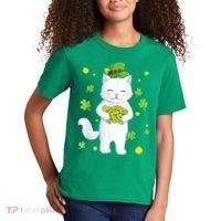 St Patrick's Day Cat Leprechaun Cat Lover Shamrock Kids T-Shirt thumb 2