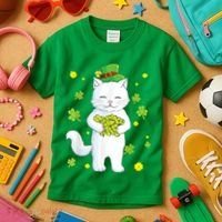 St Patrick's Day Cat Leprechaun Cat Lover Shamrock Kids T-Shirt thumb 3