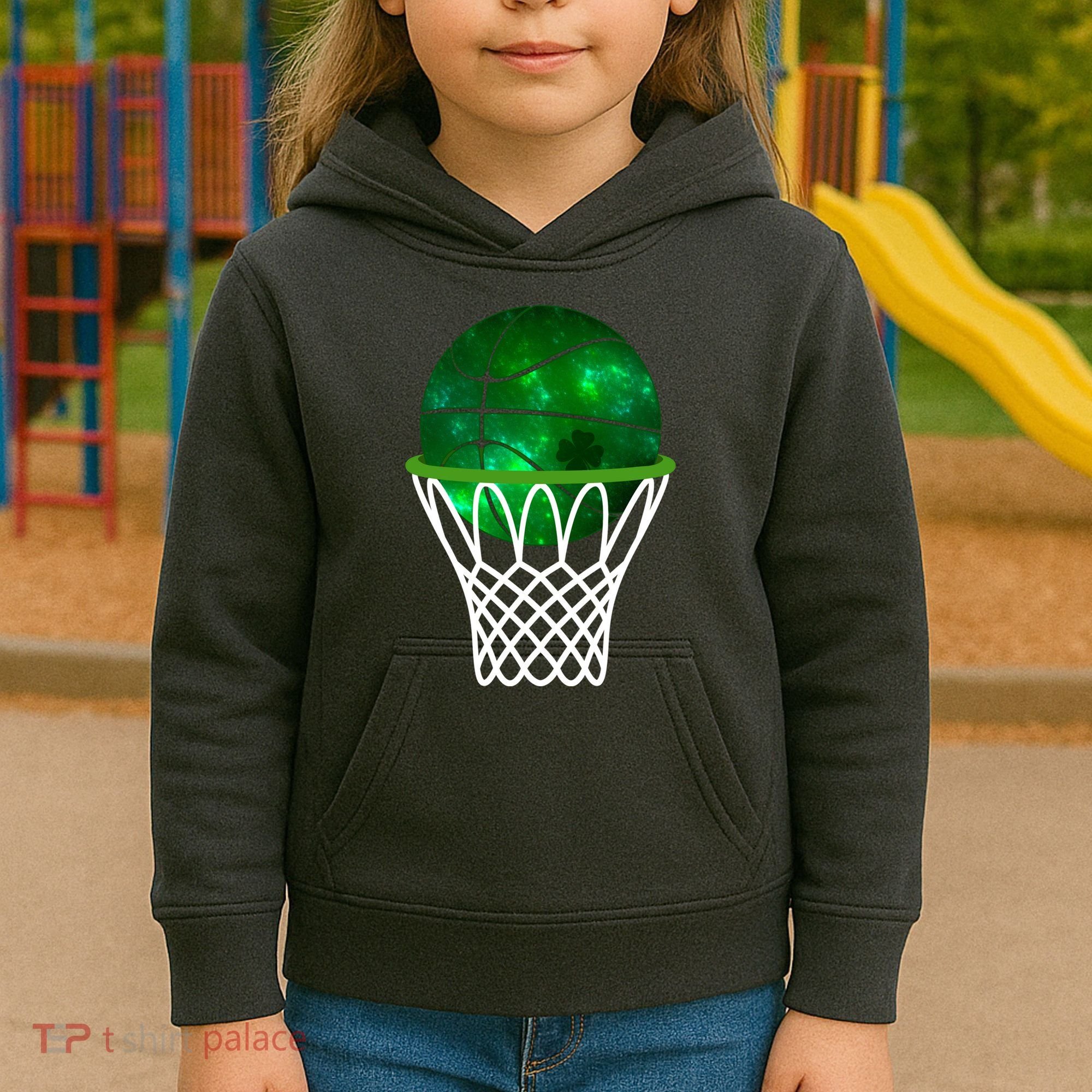 St Patricks Day Shamrock Basketball Irish Kids Hoodie